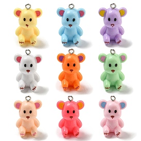 10Pcs Opaque Resin Pendants, Bear Charms with Platinum Plated Iron Loops
