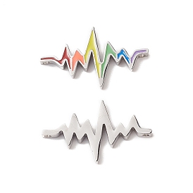 201 Stainless Steel Enamel Connector Charms, Rainbow Color Heartbeat Links, Lead Free & Cadmium Free