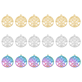 18 шт. 3 цвета 304 подвески из нержавеющей стали, плоский круглый с лунным и звездным деревом