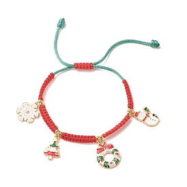 Christmas Wreath & Snowman & Snowflake Alloy Charm Braided Bead Bracelet for Women