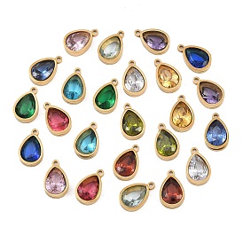 Colgantes chapados en acero inoxidable y cristal, encanto de lágrima, facetados, real 304 k chapado en oro, revestimiento de iones (ip), larga duración plateado