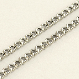 304 Stainless Steel Curb Chains, with Spool, Unwelded, Stainless Steel Color, 4x3x1mm, about 32.8 Feet(10m)/roll