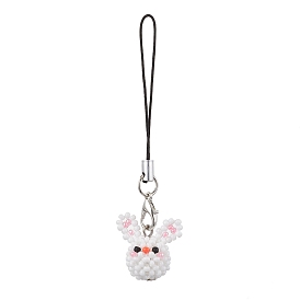 Rabbit Glass Seed Beads Charms Mobile Straps, Nylon Cord Loop Mobile Accessories Decoration