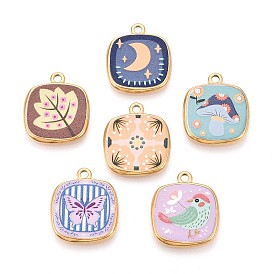 Печатный стиль 304 квадратные подвески из нержавеющей стали, ионное покрытие (ip), реальный 18 k позолоченный