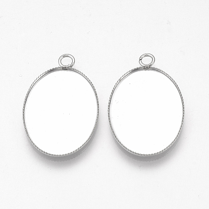 201 Stainless Steel Pendant Cabochon Settings, Plain Edge Bezel Cups, Oval