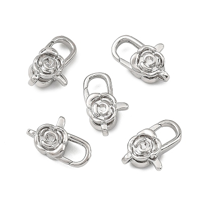 SHEGRACE Brass Lobster Claw Clasps, Rose Flower, Cadmium Free & Lead Free & Nickel Free