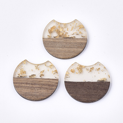 Resin & Walnut Wood Pendants, with Foil, Gap Flat Round