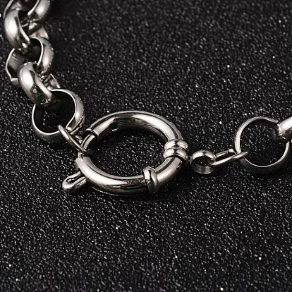 304 Stainless Steel Rolo Chain Bracelets, with Spring Ring Clasps, 215x9mm