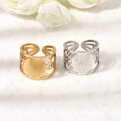 Религия 201 открытые кольца-манжеты из нержавеющей стали со стразами для мужчин, плоские круглые с святым Бенедиктом