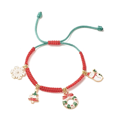Christmas Wreath & Snowman & Snowflake Alloy Charm Braided Bead Bracelet for Women