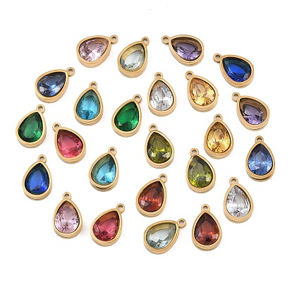 Colgantes chapados en acero inoxidable y cristal, encanto de lágrima, facetados, real 304 k chapado en oro, revestimiento de iones (ip), larga duración plateado
