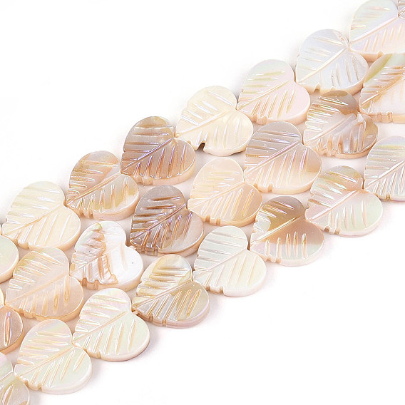 Гальванизированные нити резных бусин из натуральных пресноводных ракушек, AB цвет, сердце