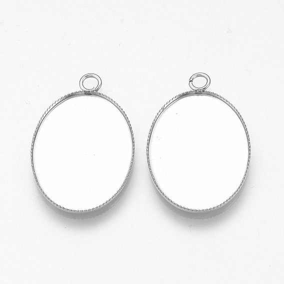 201 Stainless Steel Pendant Cabochon Settings, Plain Edge Bezel Cups, Oval