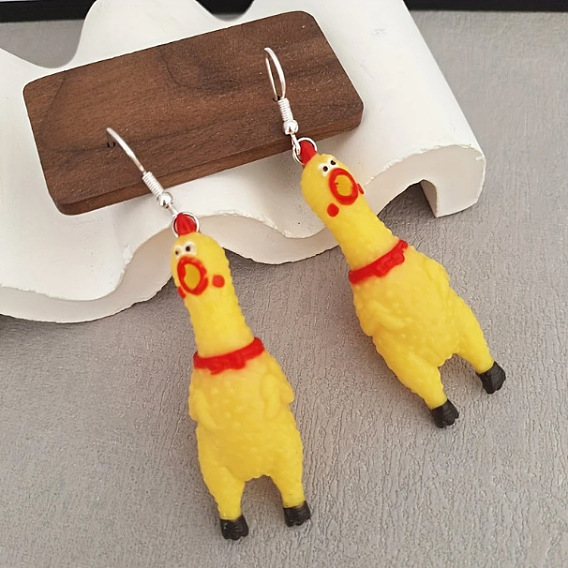 Серьги-подвески из сплава смолы в виде кричащей курицы, серебряные