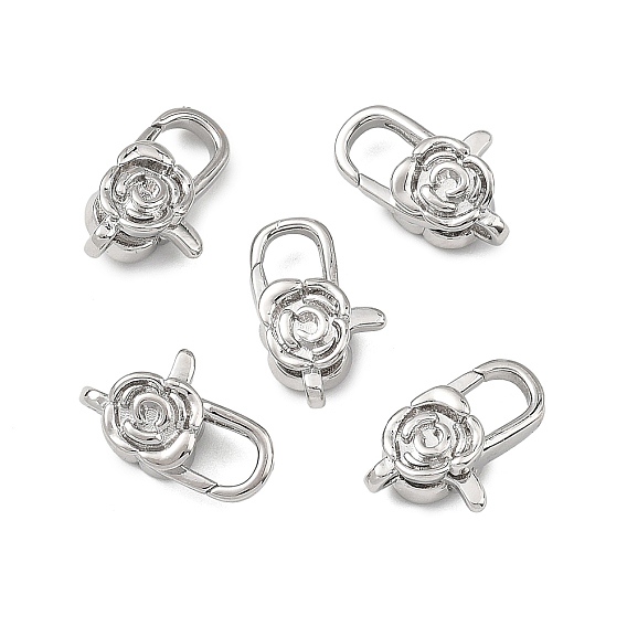 SHEGRACE Brass Lobster Claw Clasps, Rose Flower, Cadmium Free & Lead Free & Nickel Free