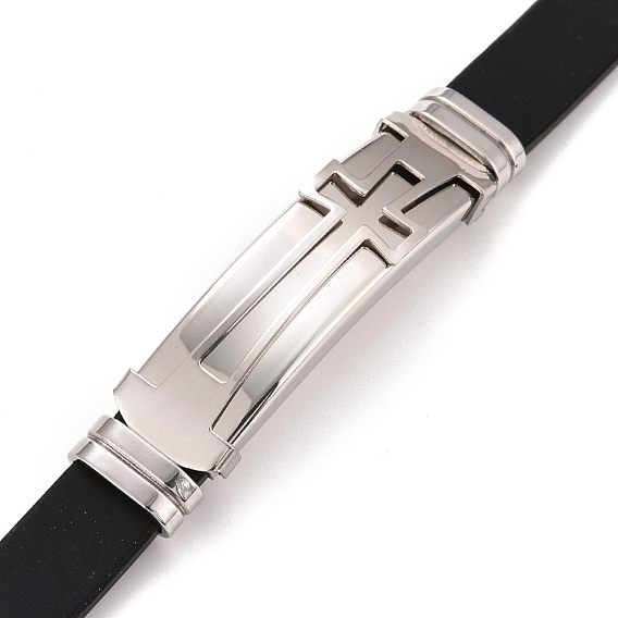 201 rectangle en acier inoxydable avec bracelet à maillons croisés avec cordon en cuir pu pour hommes femmes