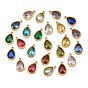 Plated 304 Stainless Steel & Glass Pendants, Teardrop Charm, Faceted, Real 18K Gold Plated, Ion Plating(IP), Long-Lasting Plated