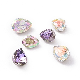 K9 Glass Rhinestone Cabochons, Pointed Back & Back Plated, Faceted, Teardrop