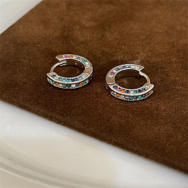 Fashion micro-inlaid rainbow zircon large earrings personality earrings women's high-end temperament niche design ear buckle color diamond earrings