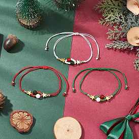 3Pcs Christmas Themed Glass Seed Beads Braided Bead Bracelets for Women, with Brass Beads & TaiWan Jade & Malaysia Jade Carnelian Beads