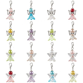 16 piezas 16 colores ángel acrílico colgante decoración, Dijes de cierres de pinza de langosta de aleación para adornos de bolsos