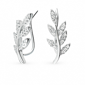 Leaf Sterling Silver Dangle Earrings, with Cubic Zirconia