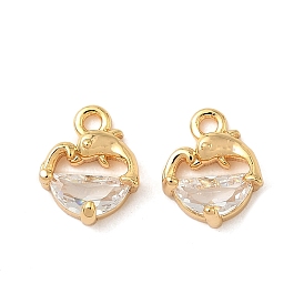Латунь с прозрачными подвесками из циркония, Сердце и дельфин, без никеля 