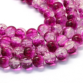 Baking Painted Transparent Crackle Glass Round Bead Strands, 4.5~5mm, Hole: 1mm, about 200~210pcs/strand, 31.4 inch
