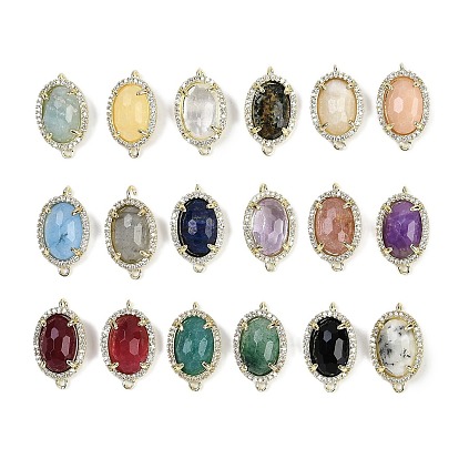 Овальные звенья из натурального драгоценного камня, латунь с покрытием из латуни, микро-паве, прозрачные подвески из кубического циркония, золотые