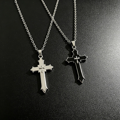 Collares con colgante de cruz religiosa de aleación acrílica, Platino