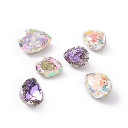 K5 Glass Rhinestone Cabochons, Pointed Back & Back Plated, Faceted, Teardrop
