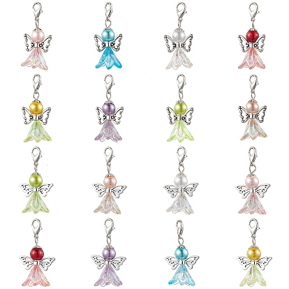 16 piezas 16 colores ángel acrílico colgante decoración, Dijes de cierres de pinza de langosta de aleación para adornos de bolsos