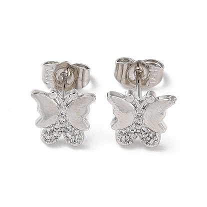 Brass Rhinestone Stud Earrings, Butterfly