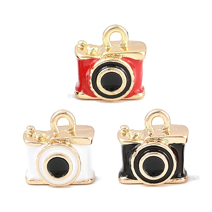 Alloy Enamel Pendants, 3D Camera Charms, Golden