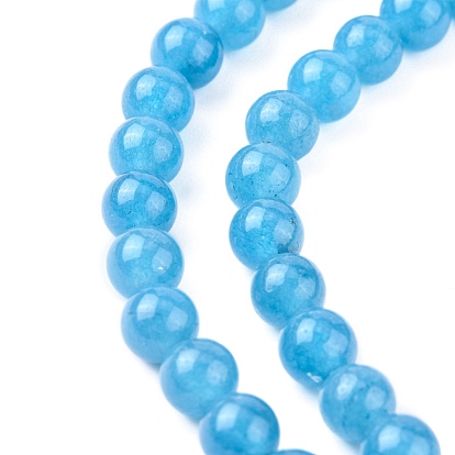 Natural White Jade Beads Strands, Imitation Aquamarine Color, Dyed, Round