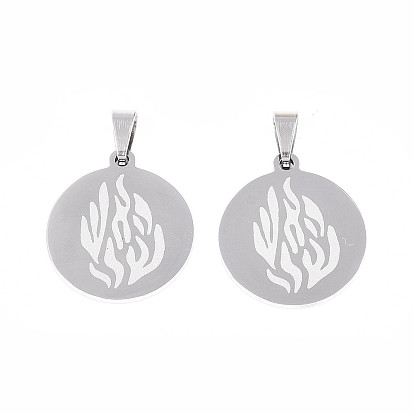 201 подвески из нержавеющей стали, плоская круглая форма с подвесками в виде пламени, лазерная резка