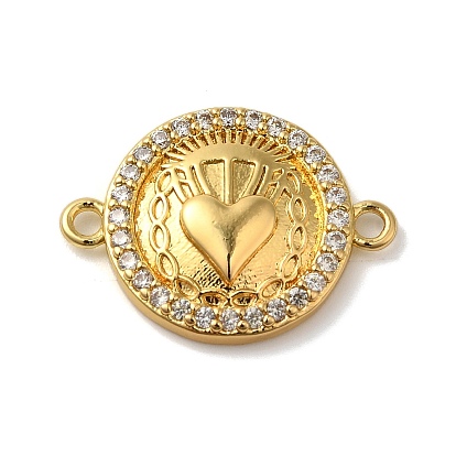 Латунь с покрытием из латуни, микро-паве, прозрачные подвески из кубического циркония, плоский круглый с сердечками, без свинца и без кадмия, долговечный