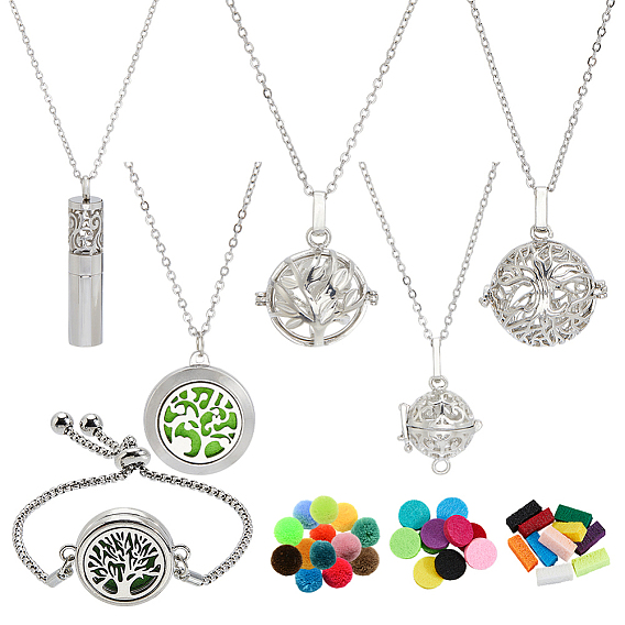 Браслеты и ожерелья из цинкового сплава и нержавеющей стали с застежкой-слайдером, браслеты с диффузором эфирных масел для женщин, с волокнистыми парфюмерными подушечками