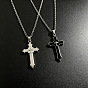 Alloy Acrylic Religion Cross Pendant Necklaces, Platinum