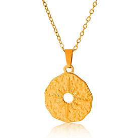 Stainless Steel Textured Disc with Star Pendant Necklaces for Women