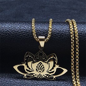 304 Stainless Steel Pendant Necklaces, Lotus Flower