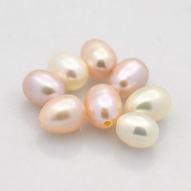 Natural Cultured Freshwater Pearl Beads, Half Drilled, Rice, Grade AAA, 5~6x4~4.5mm, Half Hole: 1mm