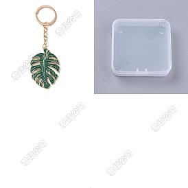 4 Porte-clés pendentif en alliage émaillé en forme de feuille de monstera, pour la décoration de pendentif de sac de clé de voiture