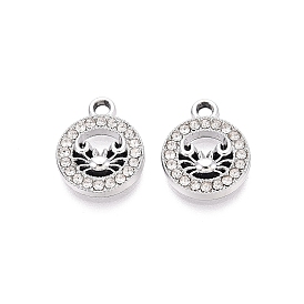 Alloy Rhinestone Charms, Platinum Tone Flat Round with Crab