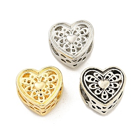Valentine's Day Rack Plating Alloy European Beads, Large Hole Beads, Cadmium Free & Nickel Free & Lead Free, Heart