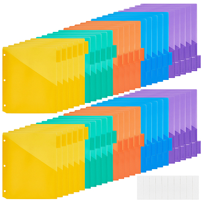 20 Sets 100Pcs Plastic Stationery Storage Pockets, File Envelope Pouch, Rectangle