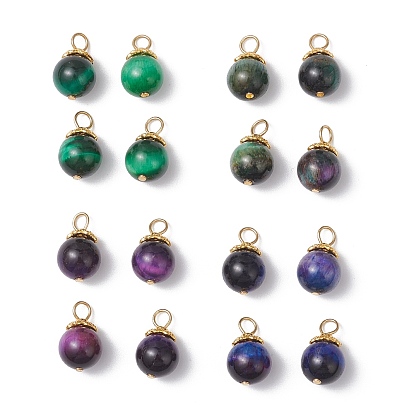 4 шт. 4 Цвета натуральные, окрашенные и нагретые круглые подвески из тигрового глаза, с 304 петлями из нержавеющей стали, разноцветные