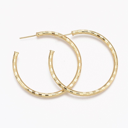 Brass Stud Earrings, Half Hoop Earrings, with Ear Nuts, Long-Lasting Plated, Textured, Ring