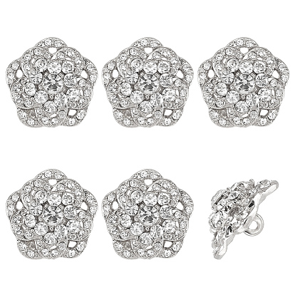 6 шт. 1-отверстие кнопки из цинкового сплава, со стразами, цветок