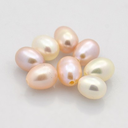 Natural Cultured Freshwater Pearl Beads, Half Drilled, Rice, Grade AAA, 5~6x4~4.5mm, Half Hole: 1mm